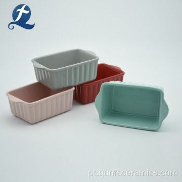 Bakeware cerâmico colorido retangular com punho